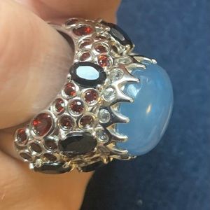 Blue Jade, Silver (Size 8.5)  JADE multi Gemstone Cocktail Ring in Sterling S925